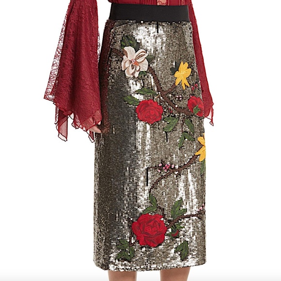 Alice + Olivia Gold with Tag Women's Ella Embellished Straight Skirt - Picture 3 of 13